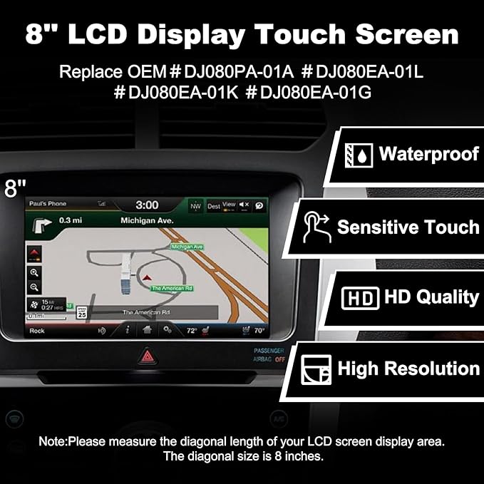 8'' DJ080PA-01A LCD Touch Screen Replacement for MyLink/GMC IntelliLink System (55 Pin) - Compatible with 2015-2018 Chevy Silverado Suburban Tahoe/GMC Yukon Sierra 800×480P Display 2-Year WTY