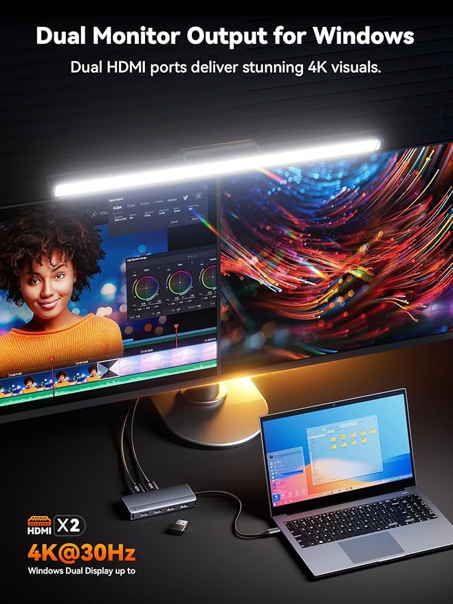 QUUGE Docking Station Dual Monitor 2 HDMI 7 in 1 USB C Hub with Dual HDMI 4K PD Charging 5Gbps USB 3.0 3 USB2.0 USB C Docking Station for Dell XPS/HP/Lenovo/Surface/Yoga etc