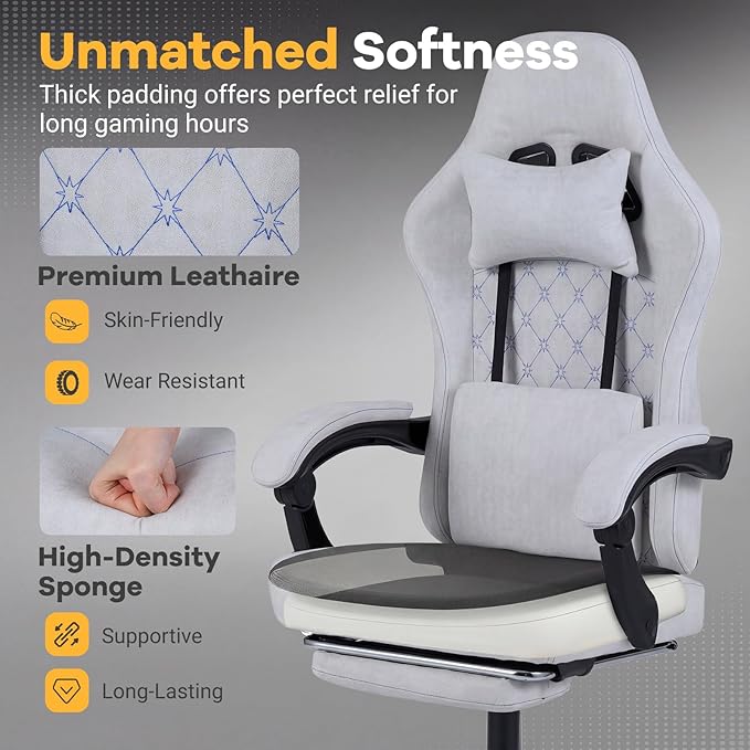 Giantex Gaming Chair Ergonomic Computer Chair with Headrest Lumbar Support Linkage Armrests Reclining Backrest &amp Footrest High Back Swivel Office Chair Video Game Chair (Grey)