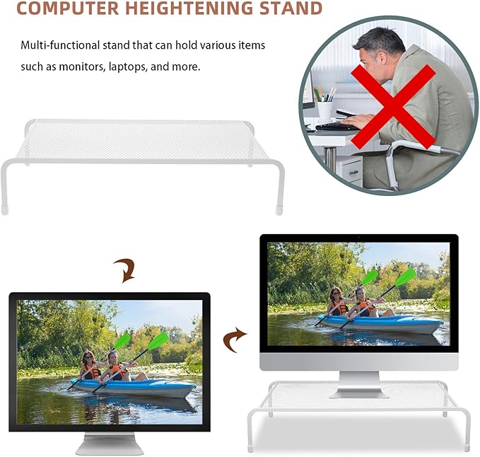 Ergonomic Iron Monitor Stand Riser for Desk with Computer Storage Lightweight Desktop Display Rack with Height Lifting Function Portable Multi-use Monitor Riser Shelf for Office