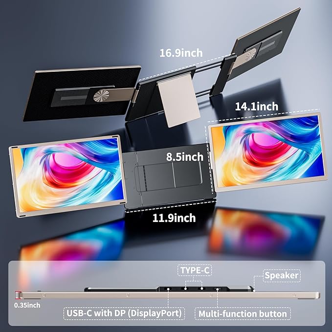 S6 Laptop Screen Extender Monitor Portable 15.6'' Dual Screen Monitors for Laptop Plug and Play FHD 1080P IPS Multi Triple Monitor for 13''-17'' Laptops Compatible with Mac/Wins/Android/Dex