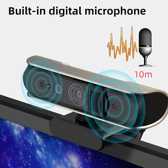 USB Cord WindowsHello Facials Recognition Camera with 1080P and Noise Canceling Microphones