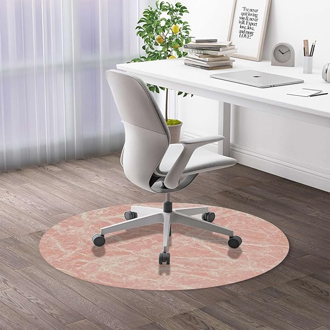 Pale Pink White PU Leather Round mat Office Chair Mat Marble Murky Gemstone Scratches Hardwood Floor mat Chair mat Round Chair Cushion for Desk Chair Office ChairCushion Abstract Diameter 59 in