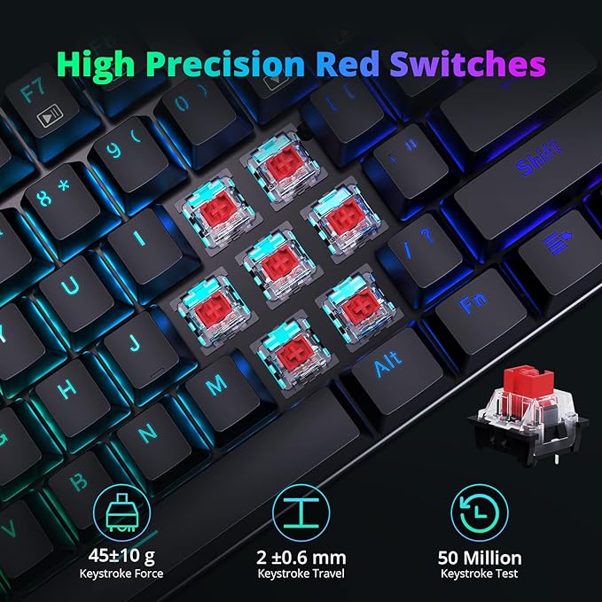 Redragon Mechanical Gaming Keyboard with Red Switches Wired Keyboard Mechanical with RGB Backlit Fully Progammable Durable Aluminum Frame Anti-Ghosting for PC Windows Mac K565 Black