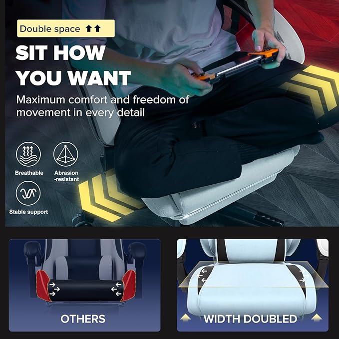 GTPLAYER Gaming Chair Computer Office Chair Lumbar Support Linkage Armrests and Footrest Ergonomic Game Chair for Adults with Extended Backrest Velvet Fabric Light Blue