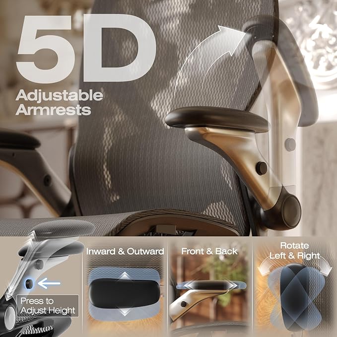 ELABEST X100 Ergonomic Mesh Office Chair with Footrest Big and Tall Hone Desk Chair with 5D Flip-Up Arms Adjustable 3D Lumbar SupportGaming &amp Executive Computer Chairs
