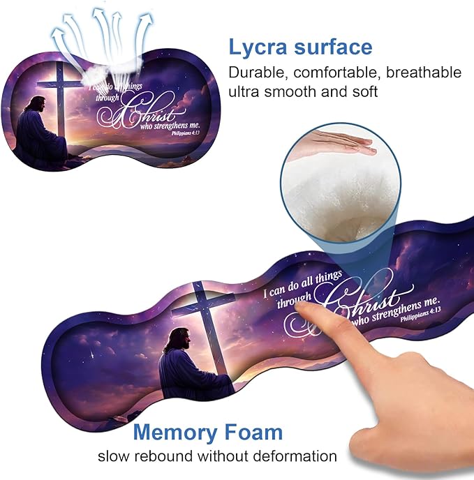 4 in 1 Ergonomic Memory Foam Mouse Pad Wrist Rest Set Large XXL Gaming Desk Pad + Keyboard Wrist Rest + Mouse Wrist Cushion + Coaster for Home Office Study Gaming Bible Verse Philippians 4:13