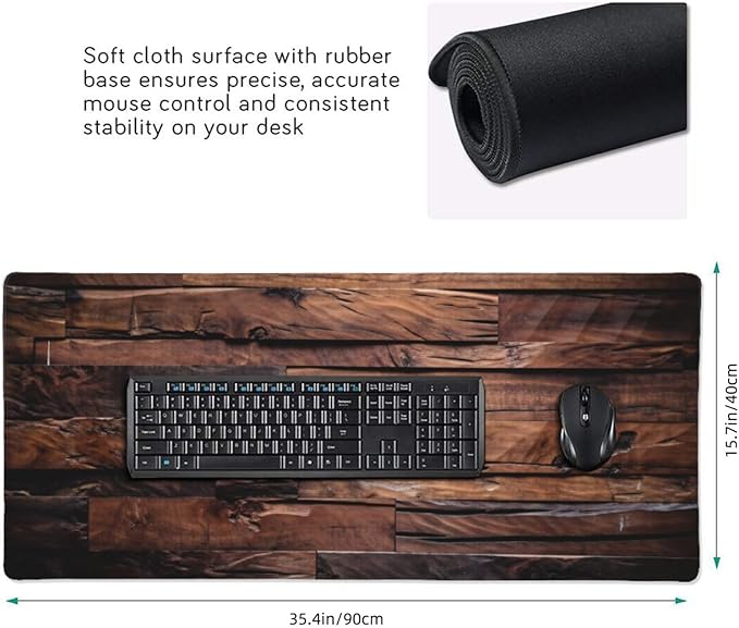 Dark Wood Texture Large Gaming Mouse Pad 35.5 X 16 Inch Extended Desk Mat for Keyboard and Mouse Waterproof Computer Mousepad with Stitched Edges &amp Non-Slip Base