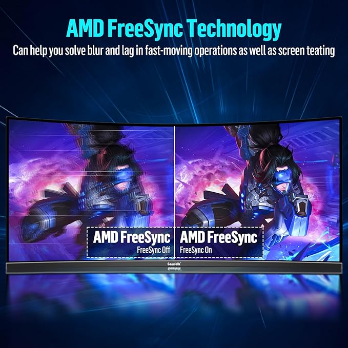 Gawfolk 34 Inch Ultrawide Curved Gaming Monitor 1500R PC Screen UWQHD 3440x1440 165hz Curved Computer Screen with FreeSync Multi-Directional Adjustable Base