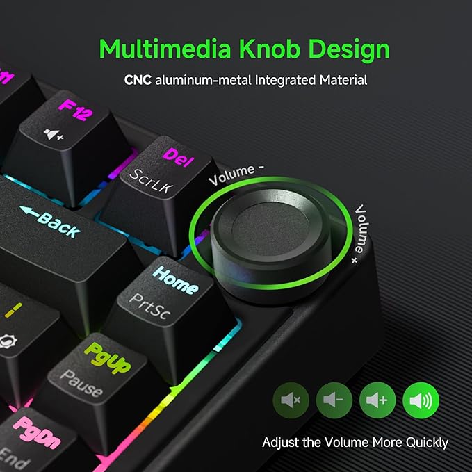 RK ROYAL KLUDGE R75 Wired Mechanical Gaming Keyboard 75% Hot-Swap Mechanical Keyboard Volume Knob Soft Pre-lubed Tactile Brown Switch