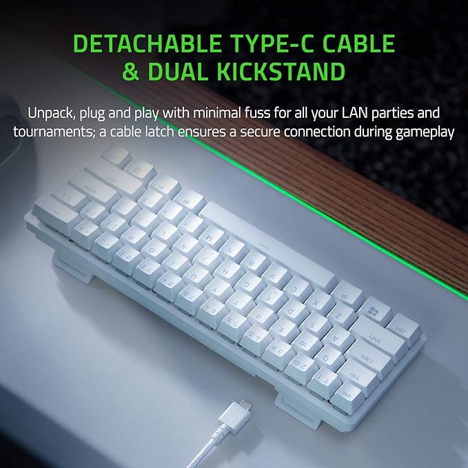 Razer Huntsman Mini 60 Percent Wired Optical Clicky Switch Gaming Keyboard with Chroma RGB Backlighting PBT Keycaps Mechanical Keyboards for PC Gaming Computer Mercury White (Renewed)