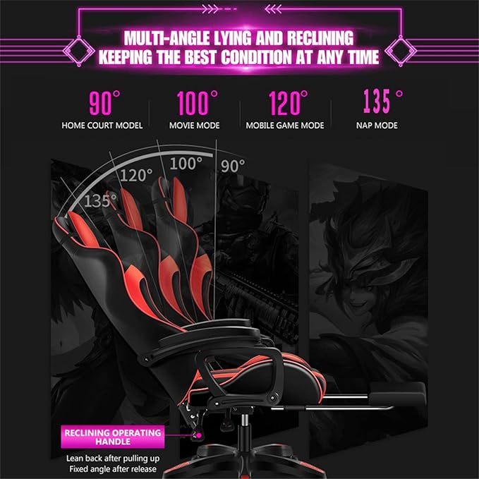 Gaming Chair for Adult with Footrest and Massage Video Game Chair with Speakers and RGB LED Lights PU Leather Ergonomic Racing Computer Chairs with Lumbar Support and ArmrestPink