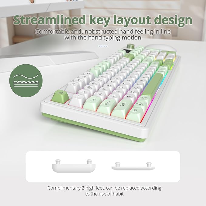 Owpkeenthy 96% Wireless Green Keyboard with Knob 98 Keys Silent Gasket Mouted Mechanical Feeling Membrane Gaming Keyboard 3-Mode Wired/Bluetooth 5.0/2.4G for Win/Mac(98 Green)