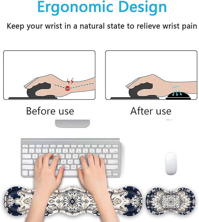 Keyboard Wrist Rest SetMemory Foam Wrist Support Mouse Pad31.5x11.8 Desk Mat for Comfortable Typing &amp Pain ReliefNon-Slip Base for Office &amp Home Use - Vintage Bohemian