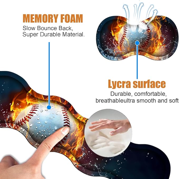 4 in 1 Ergonomic Keyboard Wrist Rest &amp Mouse Pad Wrist Rest Set Large XXL Gaming Desk Mat 31.5x 11.8 with Non-Slip Base Memory Foam for Home Office Study Gaming Burning Baseball Fire and Wate