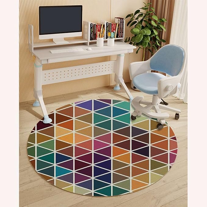 Blue Purple PU Leather Chair Mat Office Protector for Hardwood Floors 80s Memphis Zigzag Anti-Slip Floor Protection Mat Multi-Purpose Chair Carpet for Desk Geometric Diameter 47.2 in