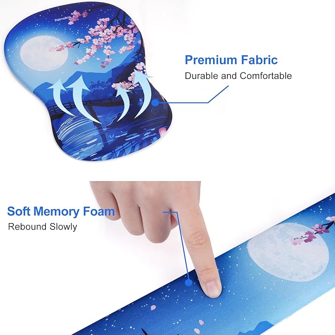 Petmolico Mouse Pad Set with Computer Keyboard Desk PadMouse Pad with Wrist RestTyping Wrist Pad and Cup CoastersErgonomic Design for Typing Pain Relief [NightfallMoon]