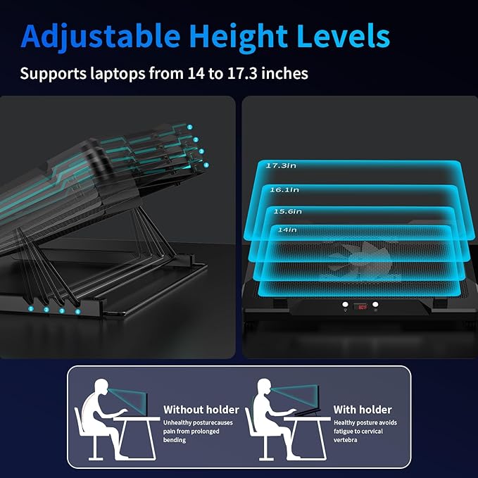 DEPGI Laptop Cooling Pad Laptop Cooler Stand with 5.5 Movable Fan Easy to Clean 10 RGB Light Modes Auto Temp Sensor &amp 3-Speed Manual Control Ultra Quiet ≤40dB for 14–17.3 Inch Laptops