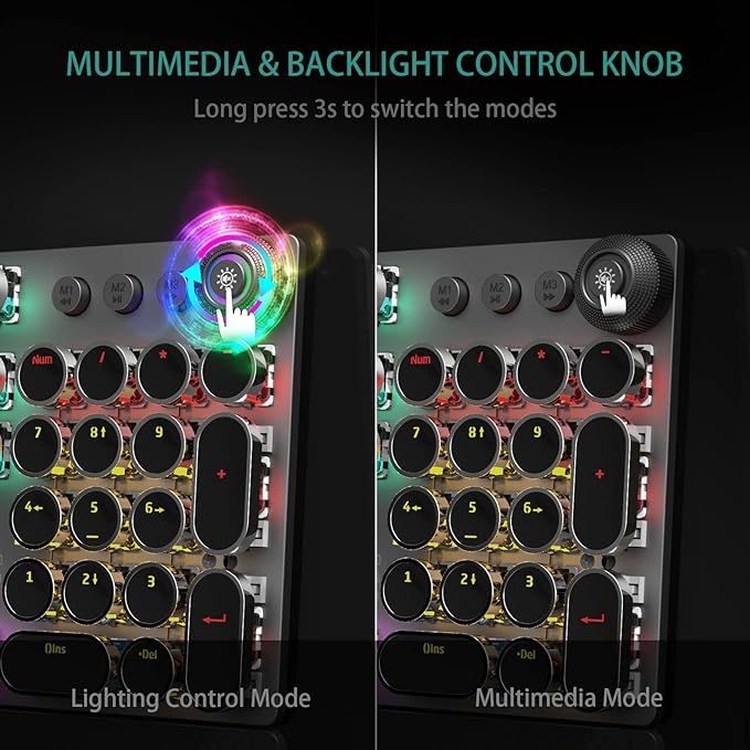 AULA F2088 Typewriter Style Mechanical Gaming Keyboard WiredBlue SwitchesRainbow LED BacklitRemovable Wrist RestMedia Control KnobRetro Punk Round KeycapsUSB Wired Computer Keyboard
