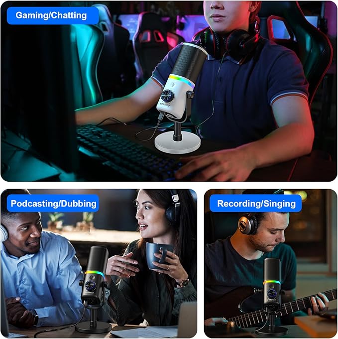 Aokeo Microphone for PC AK-10 USB/XLR Dynamic Desktop Microphone for GamingPodcastStreaming with RGB LightVolume ControlMute ButtonNoise Reduction(White)
