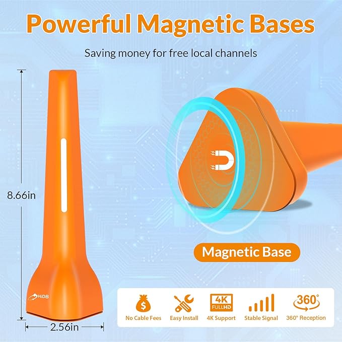 HIDB Amplified TV Antenna for Smart TV Indoor - Long Range Indoor Digital HDTV Antenna with External Amplifier 360° Reception for Local Channels 4K 1080p Free Over-The-Air Channels No Cable Needed