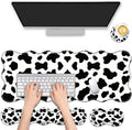4 in 1 Desk Mat SetMouse Pad with Keyboard Wrist RestWave-Shaped DesignNon-Slip Rubber BaseWaterprooffor HomeOfficeGamingCute Cow Pattern