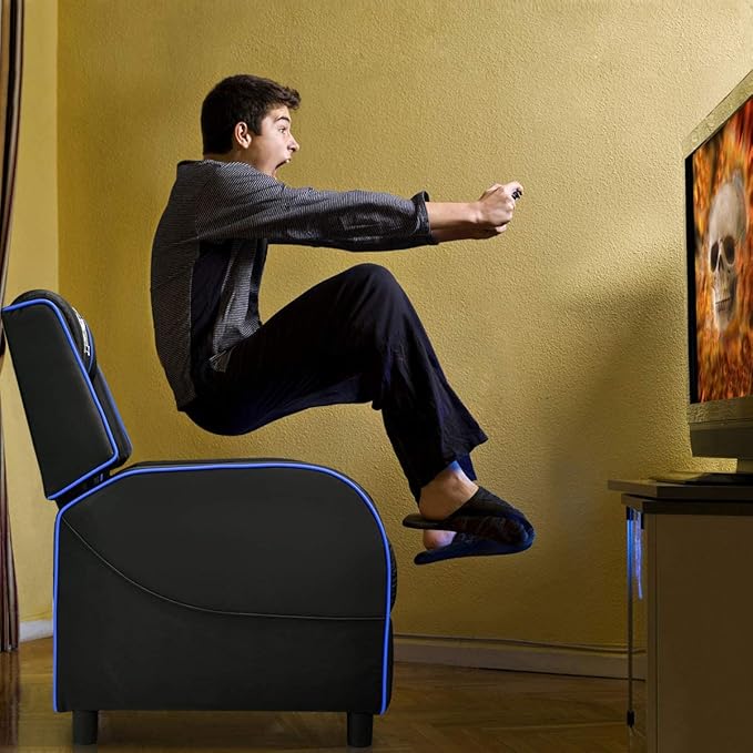 DORTALA Massage Gaming Chair for Adults Adjustable Recliner Sofa w/Footrest and Massage Function Adjustable Living Room Recliner Home Theater Seating PU Leather 330LBS Weight Capacity Blue