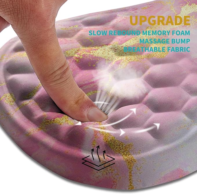 Hokafenle Ergonomic Mouse Pad Wrist Support Wrist Rest Mousepad for Carpal Tunnel Pain Relief with Integrated Memory Foam Slope Massage Bulge (11.8x7.9 inchPink Gold Marble