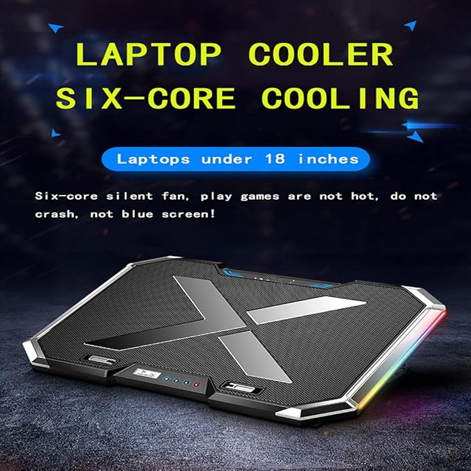 Gaming Laptop Cooler Six Fan Led Screen Two Port RGB Lighting Cooling Pad Notebook Stand for 12-17 Inch
