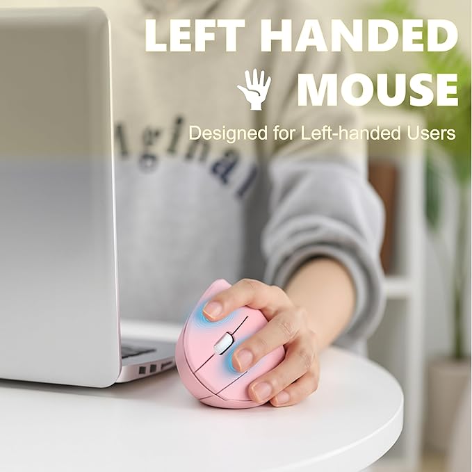 Urby Left Handed Mouse Vertical Left Handed Ergonomic Wireless Mouse Ideal for Lefty Users Gaming &amp Office Use Compatible with Windows/macOS/iPadOS. Pink