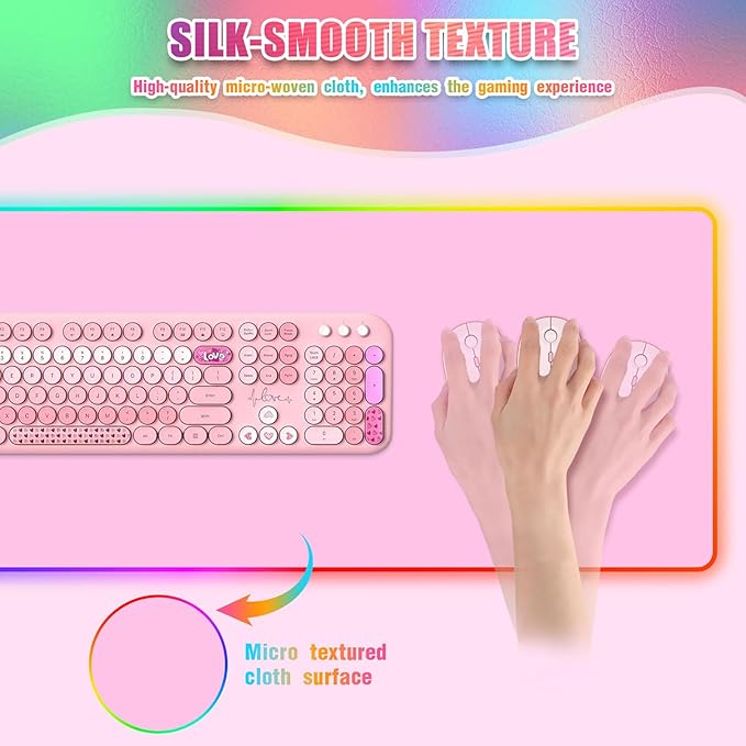 Pink RGB Gaming Mouse Pad I Large Mousepad with 14 Led Light Modes I Keyboard Pad Gaming Desk Mat I Non-Slip Rubber Base Big Mouse Mat for Gamer I 900x400x4mm Waterproof Mousepad for Game PC MacBook
