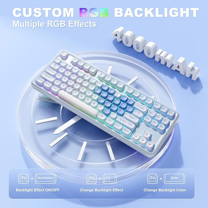YUNZII B87 Wireless Mechanical KeyboardQMK/VIA ProgrammableTKL Layout 87 KeysBT/2.4G/USB-CHot Swap Gasket Mount RGB Backlit Gaming with Wrist Rest for Win/Mac (Blue Heart Cocoa Cream V2)
