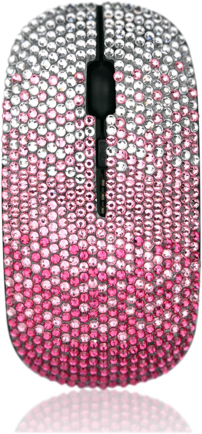 WONGS Bling Wireless Mouse Gradient Pink Crystal Rhinestone Rechargeable Wireless Silent Slim Mouse Sparkly Computer Mice with USB for LaptopNotebookPCMacBook - Gradient Black