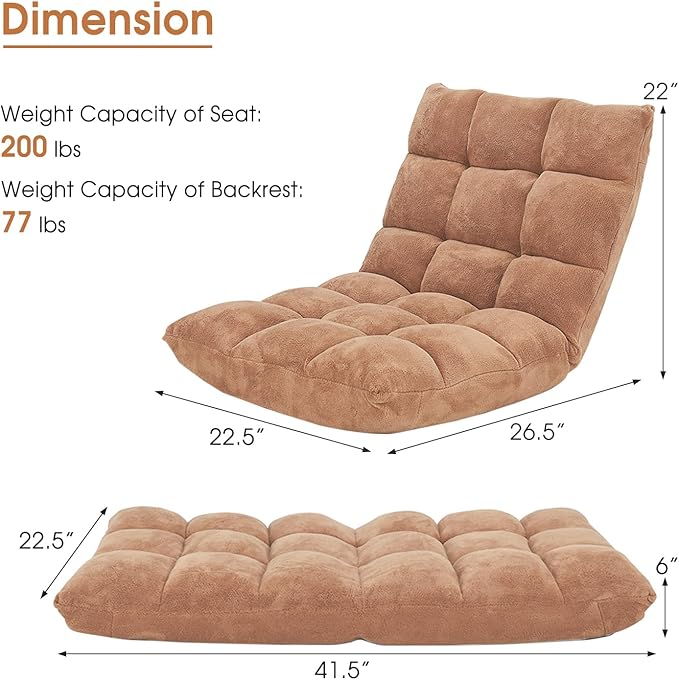 SlickBlue Adjustable Floor Chair with 14 Positions Thick Padded Cushion for Living Room