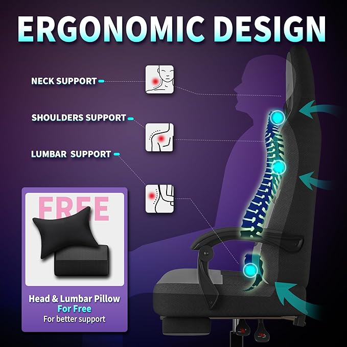 SITMOD Gaming Chair - 150° Reclining Ergonomic Gaming Chairs for Adults with Footrest &amp Premium Fabric Big and Tall Computer Chair for Home Game Room Gamer Chair &amp Silla Gamer Supports 400 l