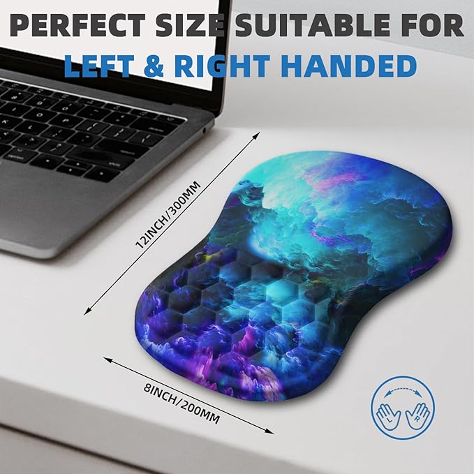 Ergonomic Mouse Pad Wrist Rest Carpal Tunnel Pain Relief Wrist Support Mousepad with Massage Bulge Memory Foam (Nebula 11.8x7.9 in)