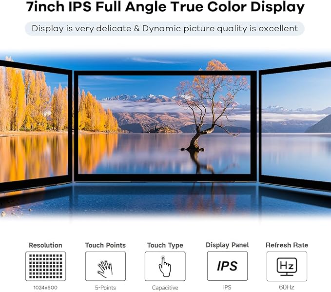 7 Inches Touchscreen IPS LCD Display Panel 1024×600 HDMI Capacitive Touch Screen for Raspberry Pi5/Pi4/Pi3/ZERO 2W BB Black Windows