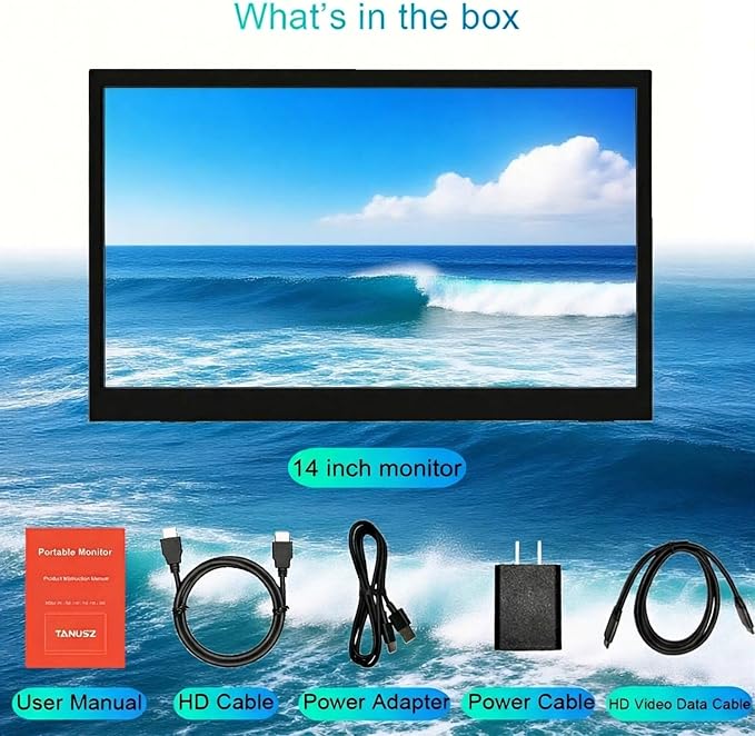 14 Portable Monitor1366*768 HD USB-C HDMI Second External Monitor for LaptopPCMac PhonePSXboxSwichIPS Ultra-Thin Zero Frame Gaming Display