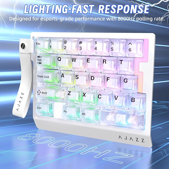 AK029 Wired 29 Keys One-Handed RGB Gaming Keyboard with 8000HZ0.01mm RT Magnetic Switches Adjustable ActuationHotswappable Mechanical KeyboardAluminum PlateWeb Driver for Gamers-Transparent White