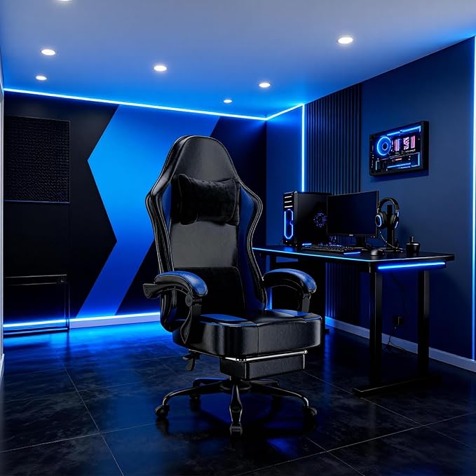 Gaming Chair with Pocket Spring Cushion and Footrest Ergonomic Computer Chair for Adults Breathable PU Leather Game Chair