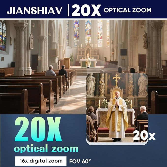 1080P SDI PTZ Camera AI Auto-Tracking 10/20x Optical Zoom (NDI|HX3) LAN USB3.0 HDMI PTZ Camera for Church Services Worship Education (JS520USH)