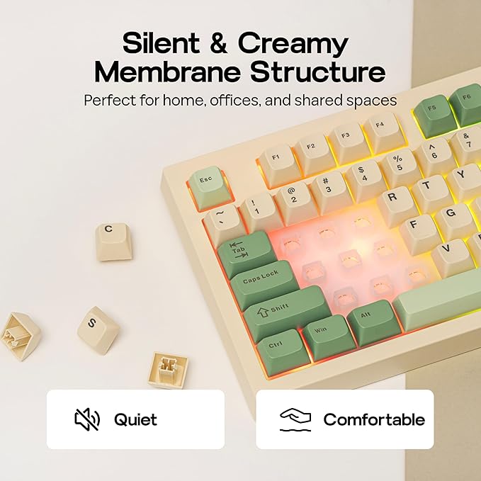 MechLands Aula S102 Membrane Gaming Keyboard with Number Pad 100% Full Size Layout USB-C Wired RGB Backlit Creamy Silicone Structure Silent Keyboard for PC Game/Office (Yellow)
