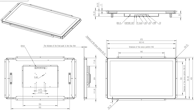 27 Inch Open Frame Capacitive Touchscreen Monitor1920x1080 Resolution 16:9 Aspect Ratio WaterproofVESA+Panel Mount for Kiosk Automation POSVendingHMI and Digital Signage 7x24h Work