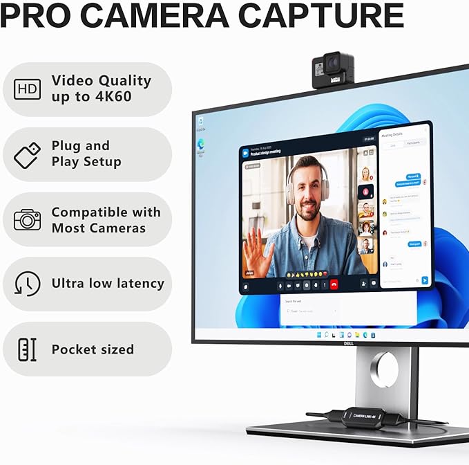 Cam Link 4K – External Capture Card for DSLR Camcorder ActionCam as Webcam HDMI to USB 3.0 Meet/Stream/Record in 4K60/1080p120 Easy Connect for OBS/Zoom Windows/Mac