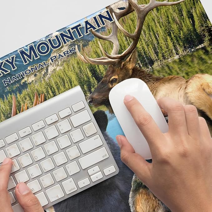 Rocky Mountain National Park Animals Moose Cougar Bear Beaver Elk Large Gaming Mouse Pad Desk Mat with Stitched Edges Non-Slip Base