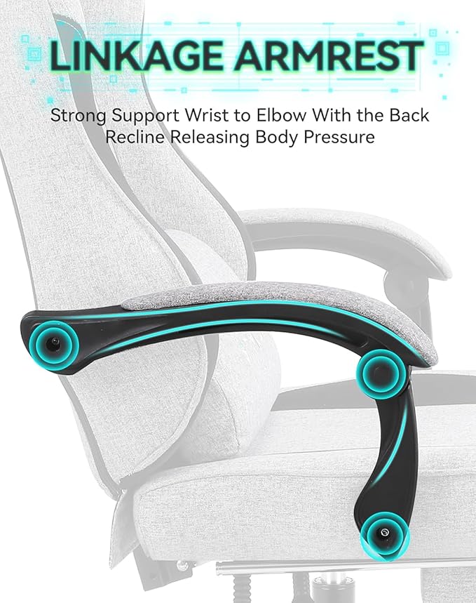 Gaming Chair Computer Office Chair with Foot Rest Ergonomic Fabric Desk Chair with Adjustable Lumbar Support &amp Headrest Comfortable PC Reclining Gaming Chairs for Adults Silla Gamer 350lbs