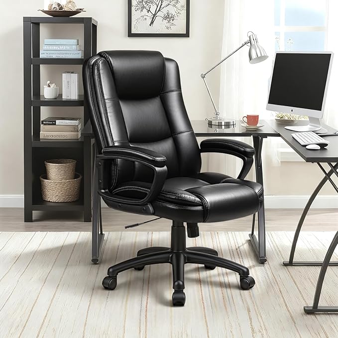 OFIKA Home Office Chair 400LBS Big and Tall Computer Chair Heavy Duty Design Ergonomic High Back Cushion Lumbar Back Support Adjustable Executive Leather with Armrest
