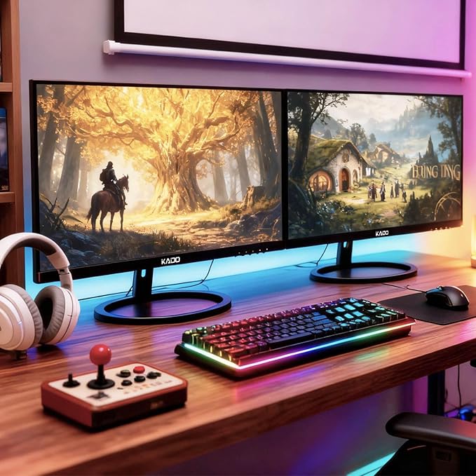 Kado Dual Monitor Setup - 2-Pack 27-inch 2560x1440 Quad HD Computer Monitor 75Hz VESA Mount Edgeless HDMI Office Gaming Hybrid Built-in Speakers