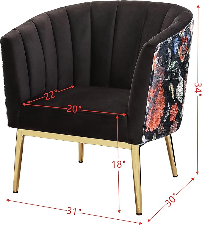 Gaming chair  Modern Ergonomic Chair Tub Barrel Arm Chair Velvet Upholstered Channel Tufted with Gold Metal Legs Accent Club Chair Computer Desk Chair for Home Office Living Reading Room Bedroom ( Co