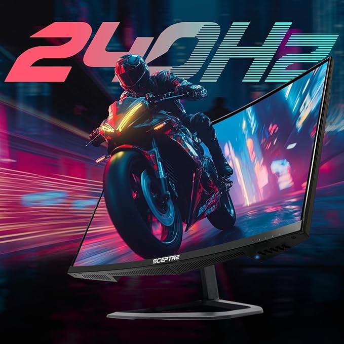 Sceptre New Curved 24.5-inch Gaming Monitor up to 240Hz 1080p R1500 1ms DisplayPort x2 HDMI x2 Blue Light Shift Build-in Speakers Machine Black 2025 (C255B-FWT240 Series)